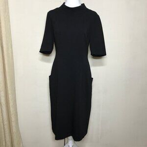 Lafayette 148 Size 8 Black Wool Crepe Type Sheath Dress 2 Pockets Fully Lined